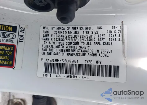 2014 Honda Cr-V Ex-L z USA, uszkodzony, nr VIN 5J6RM4H73EL095674